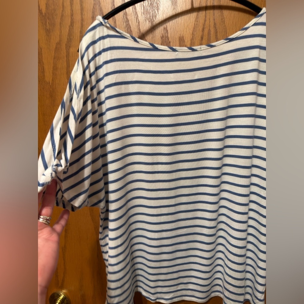Colette Blue and White Striped Cold Shoulder Top from Stitch Fix Size Large - Picture 4 of 9